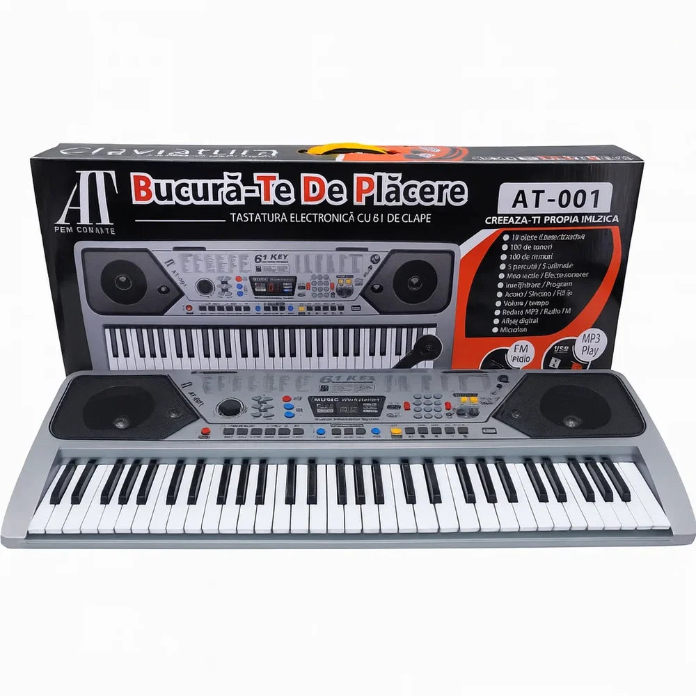 Orgă Electronică 61 Clape cu Microfon, USB MP3, Radio FM, 100 Tonuri, 100 Ritmuri, Funcție Învățare, Adaptor Inclus