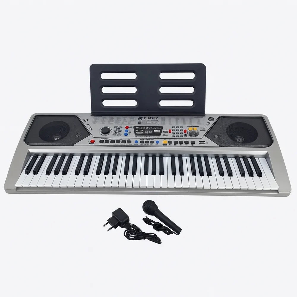 Orgă Electronică 61 Clape cu Microfon, USB MP3, Radio FM, 100 Tonuri, 100 Ritmuri, Funcție Învățare, Adaptor Inclus
