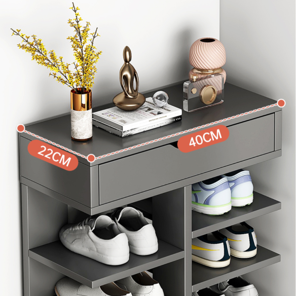 Pantofar Vertical cu 7 Niveluri și Dulap Superior, PAL, 111x40x22 cm, Gri