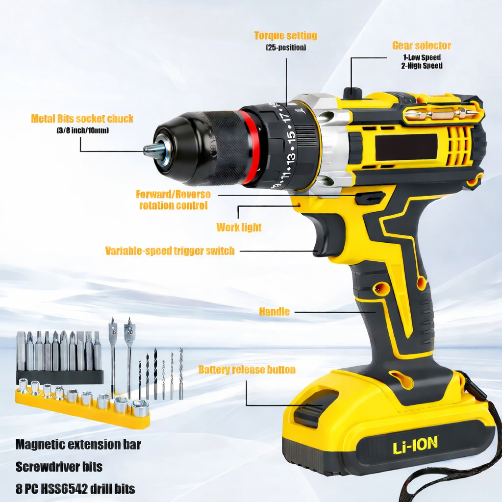 Trusa Bormașină cu Percuție 48V PJA , 2 Acumulatori / 1350 RPM , 45NM, 36 Accesorii, Valiză Profesională