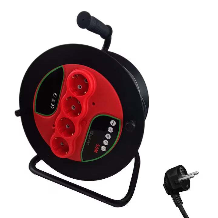 Prelungitor cu Tambur GREATON, 50m, 4 Prize, Cablu 3x2.5 mm², Protecție IP44