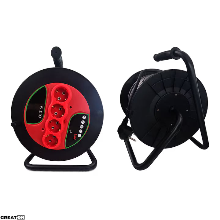 Prelungitor cu Tambur GREATON, 50m, 4 Prize, Cablu 3x2.5 mm², Protecție IP44