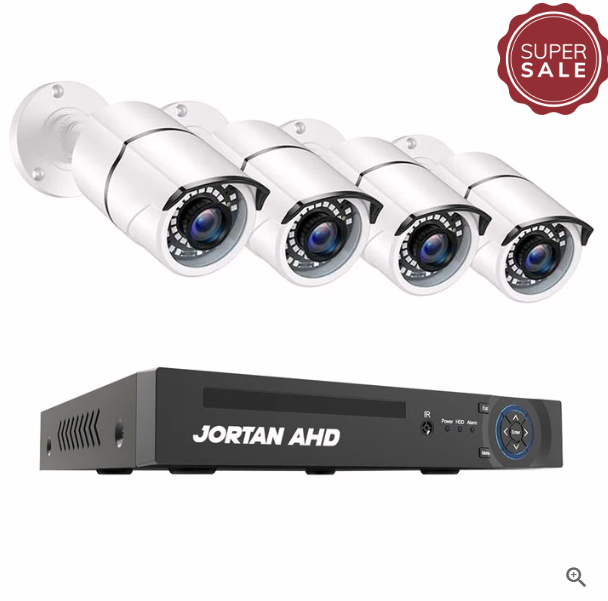 Sistem Supraveghere 4 Camere Jortan AHD + DVR 1080p, IR Night Vision, Senzor Mișcare, H.264, Port HDMI, Cablu 20m, Back-up USB/Internet
