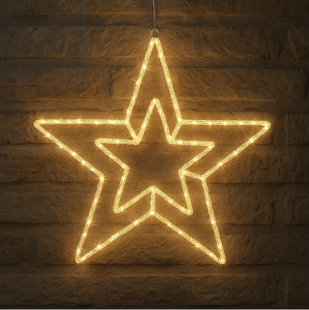 Stea Decorativă 2D din Acril, 50cm, LED Alb Cald, 8 Jocuri de Lumină cu Memorie, 7m Cablu, Interior & Exterior Protejat