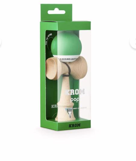 Kendama KROM POP LOL Clear Dark Green – Verde Închis, Sticky KROM LOL, Formă Bunnifer, Lemn de Fag | Performanță & Control