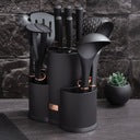 Set 12 Piese Cutite si Ustensile Bucatarie cu Suport, Inox Antiaderent Titan, Functie Smart Rest, Negru Rose Gold