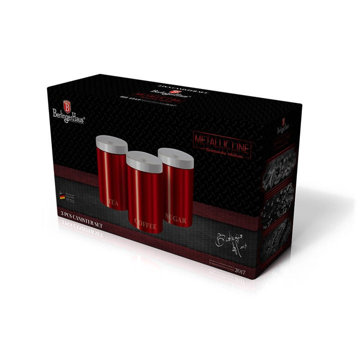 Set 3 Recipiente Bucatarie Burgundy Metallic Line, Otel Inoxidabil, 1L, 11x17.8 cm, Visiniu