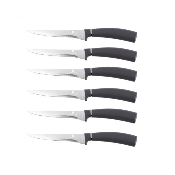 Set 6 Cutite Steak Berlinger Haus BH 2810, Lama Laser 11.5 cm, Inox, Maner Soft-Touch, Gri Inchis