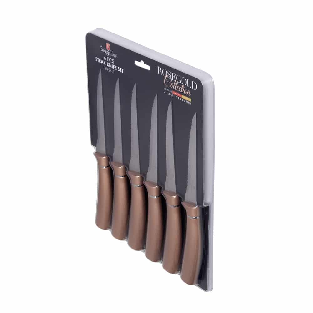 Set 6 Cutite Steak Berlinger Haus BH2811, Lama Laser 11.5 cm, Inox cu Strat Antiaderent, Maner Soft-Touch, Rose Gold