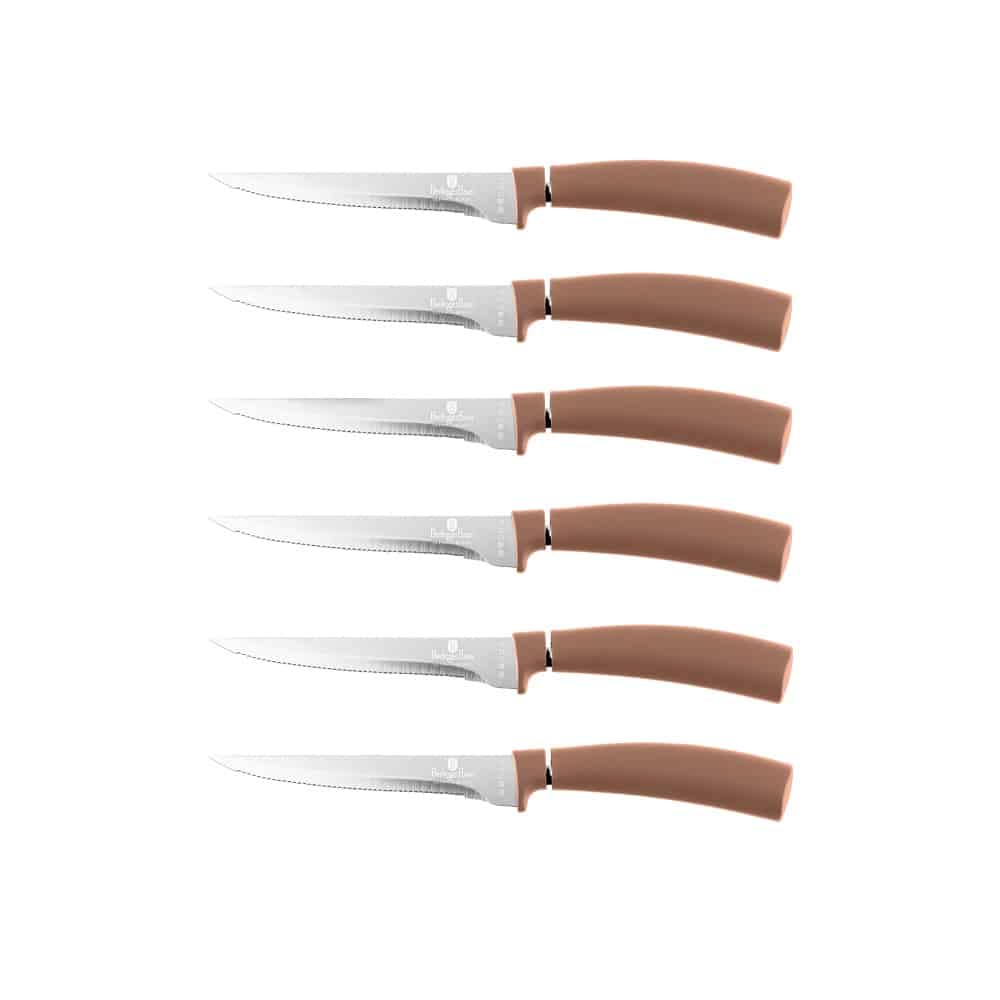 Set 6 Cutite Steak Berlinger Haus BH2811, Lama Laser 11.5 cm, Inox cu Strat Antiaderent, Maner Soft-Touch, Rose Gold