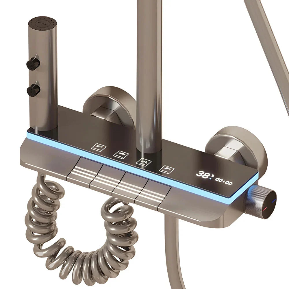 Set Coloană de Duș Aquatoria Mona C-86 cu Termostat, Afișaj LED, 4 Funcții, Înălțime Reglabilă, Cap Tip Ploaie, Montaj pe Perete