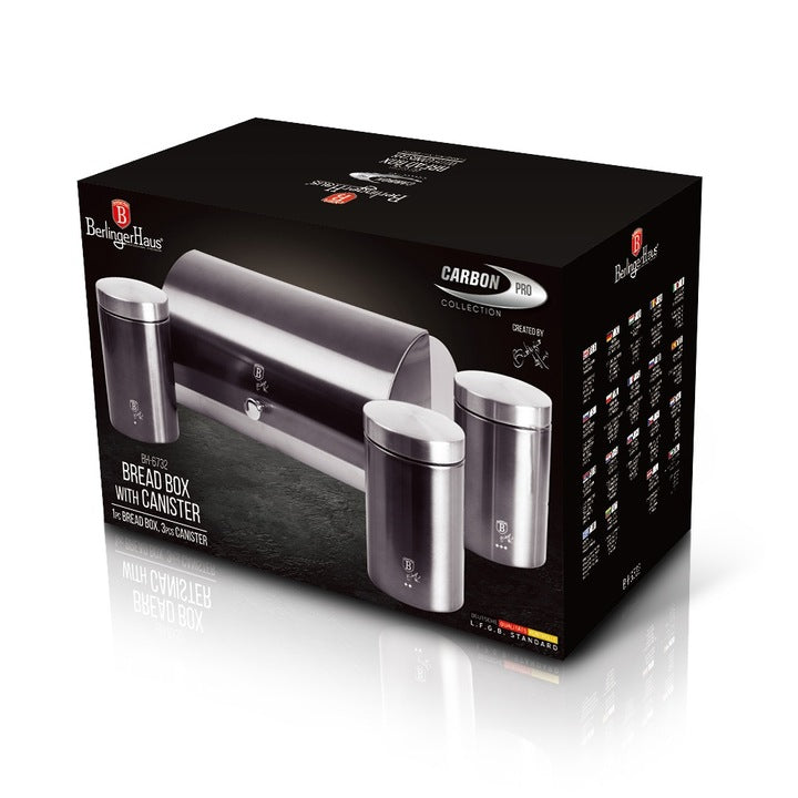 Set Cutie Paine si 3 Recipiente Berlinger Haus Carbon Pro, Inox, 38.5 cm, Gri Metalizat, BH-6732