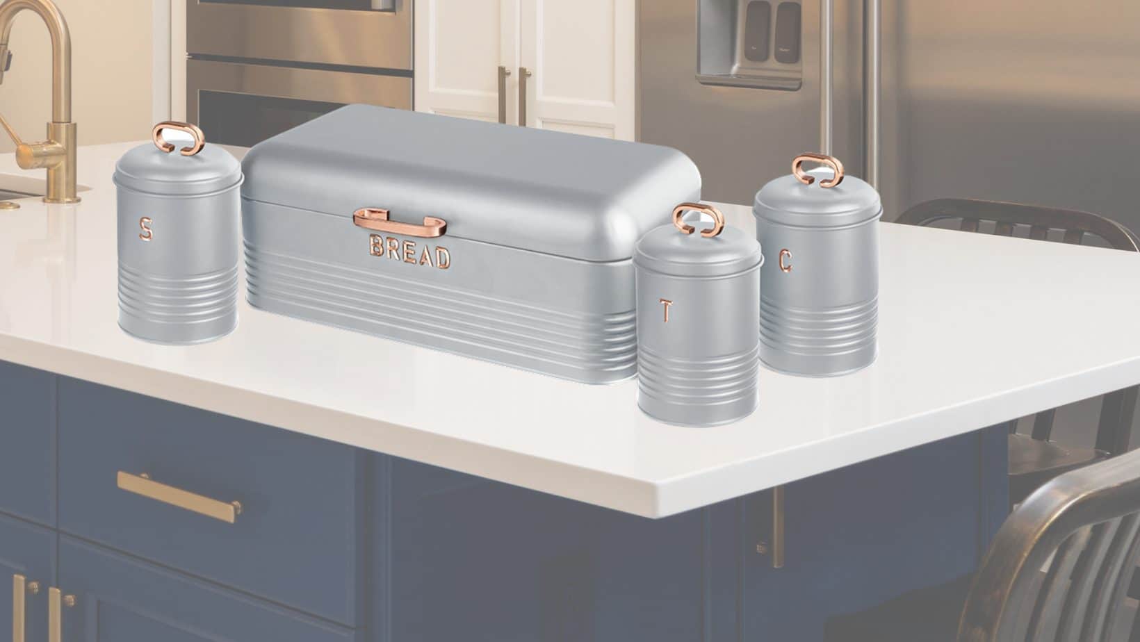 Set Cutie Paine si 3 Recipiente Berlinger Haus Moonlight Edition, Inox, 42.5 cm, Gri cu Rose Gold, BH-6755