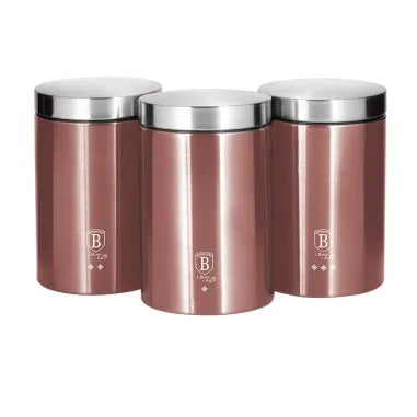 Set Depozitare 3 Piese Metallic Line I-Rose – Oțel Inoxidabil, Design Modern, pentru Zahăr, Cafea și Ceai