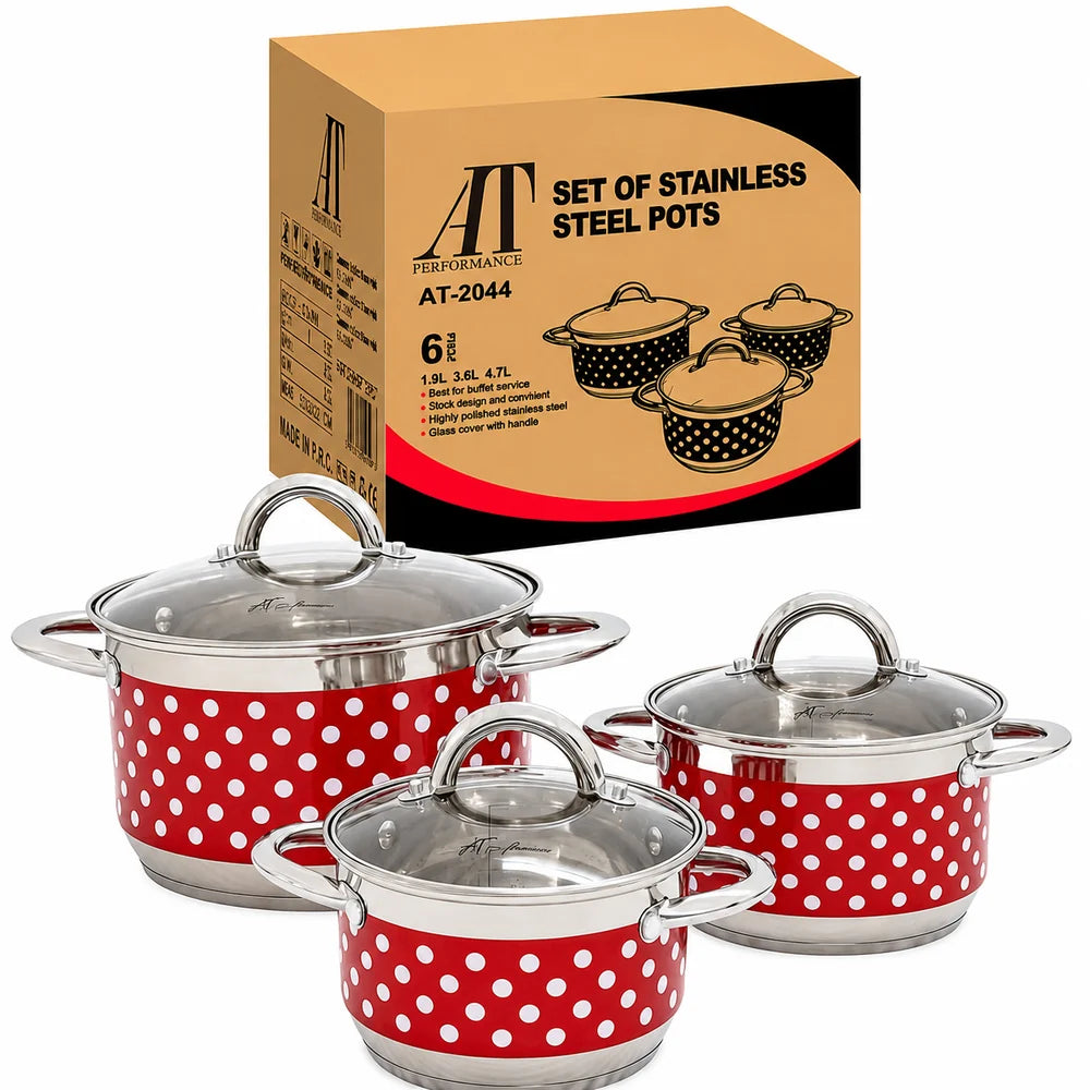 Set 3 Oale din Inox cu Capace din Sticlă, 1.9L + 3.6L + 4.7L, Design cu Buline