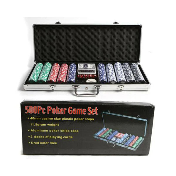 Set Poker Profesional 500 Fise cu Blat – Valiză Aluminiu, Cărți, Zaruri, Accesorii Complete