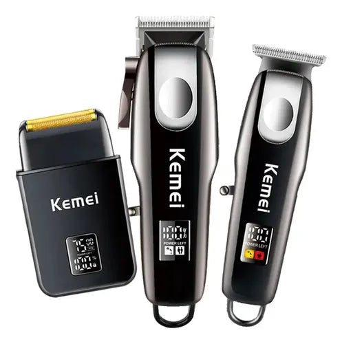 Set Profesional 3 în 1 pentru Bărbați, KEMEI - 8531, Mașină de Tuns, Trimmer T-Blade și Shaver, 6000-7500 RPM, Display LCD, USB