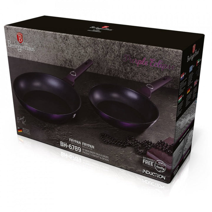 Set Tigăi din Titan 22 cm & 26 cm Berlinger Haus Purple Eclipse BH-6789 – Aluminiu Forjat, Turbo Induction, Antiaderente, Compatibile cu Inducție