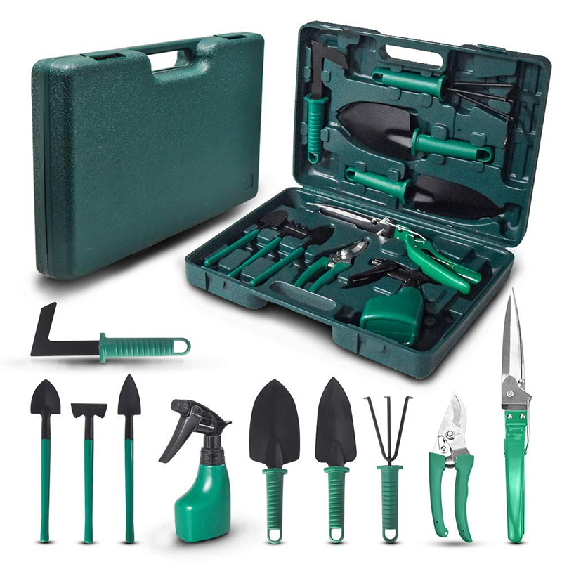 Set Unelte de Gradina 11 piese cu Geanta Depozitare, Accesorii Gradinarit, Verde