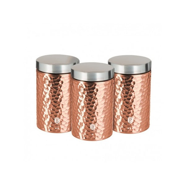 Set 3 Recipiente Depozitare Metallic Line Rose Gold Edition – Oțel Inoxidabil, Design Ciocănit, pentru Zahăr, Cafea și Ceai