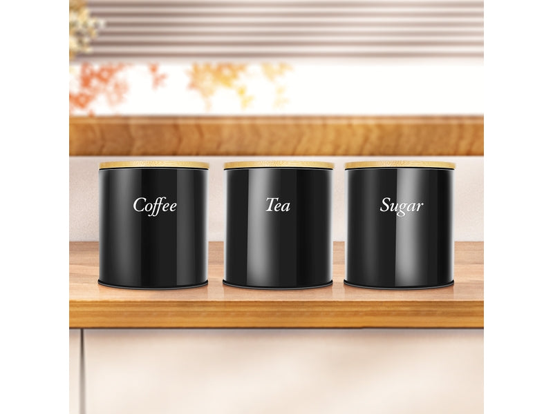 Set 3 Recipiente Depozitare din Ceramică cu Capace din Bambus, 10 x 10.5 cm – Design Elegant, Ideal pentru Zahăr, Cafea, Condimente