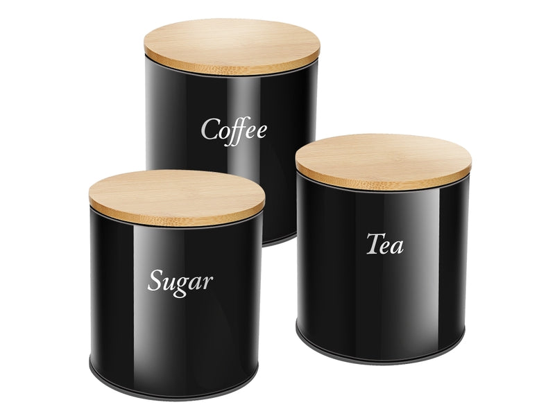 Set 3 Recipiente Depozitare din Ceramică cu Capace din Bambus, 10 x 10.5 cm – Design Elegant, Ideal pentru Zahăr, Cafea, Condimente