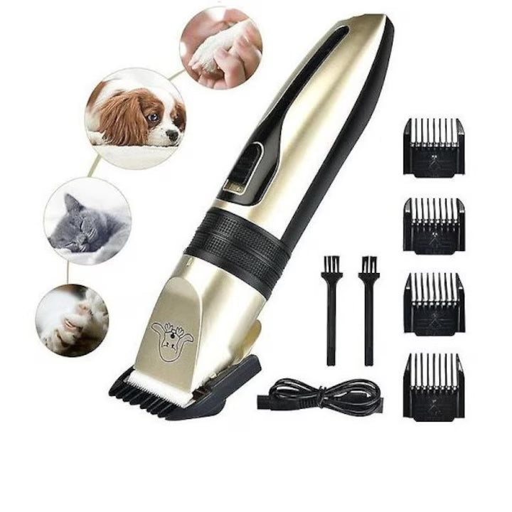 Mașină de Tuns Animale 12 Piese, Lame Titan & Ceramică, Reîncărcabilă Wireless, Set complet