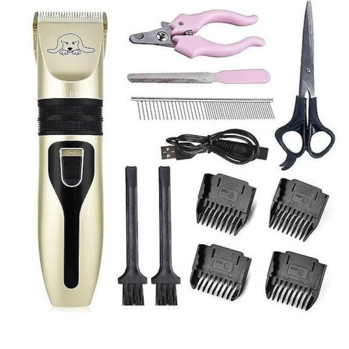 Mașină de Tuns Animale 12 Piese, Lame Titan & Ceramică, Reîncărcabilă Wireless, Set complet