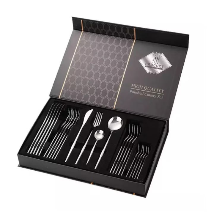 Set Tacâmuri 24 Piese din Inox, Finisaj Lucios, Design Elegant – Pentru 6 Persoane