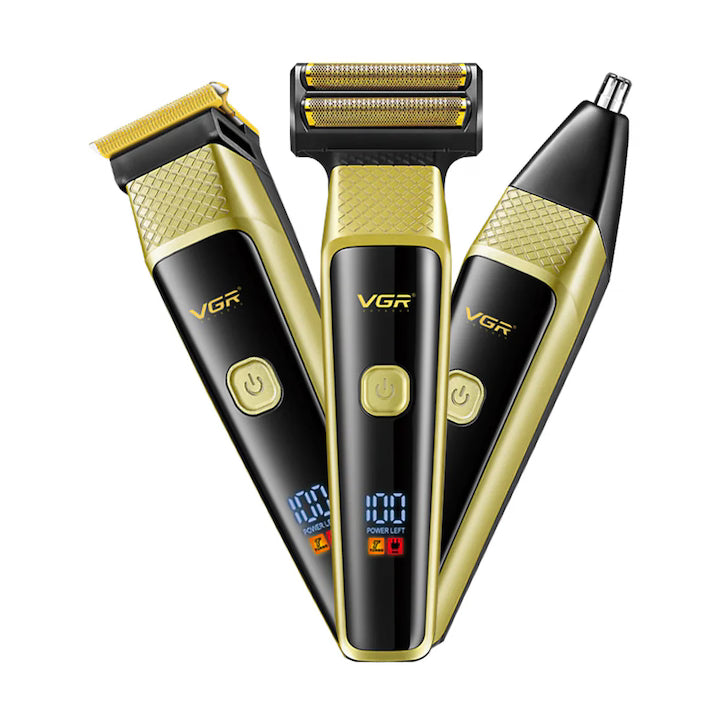 Set de Îngrijire VGR V-366 Limited Edition, 4 Capete, Autonomie 90 Min, Display LED, Turbo, Auriu