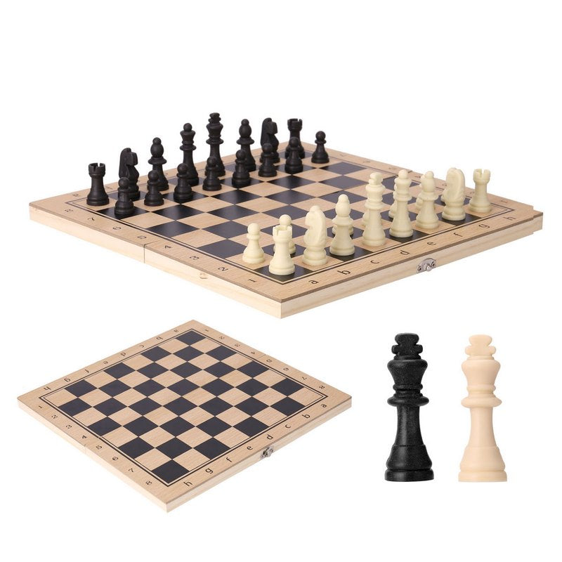 Set de Șah 3 în 1 din Lemn | Jocuri Clasice: Șah, Dame și Table | Tablă Pliabilă cu Spațiu de Depozitare Piese
