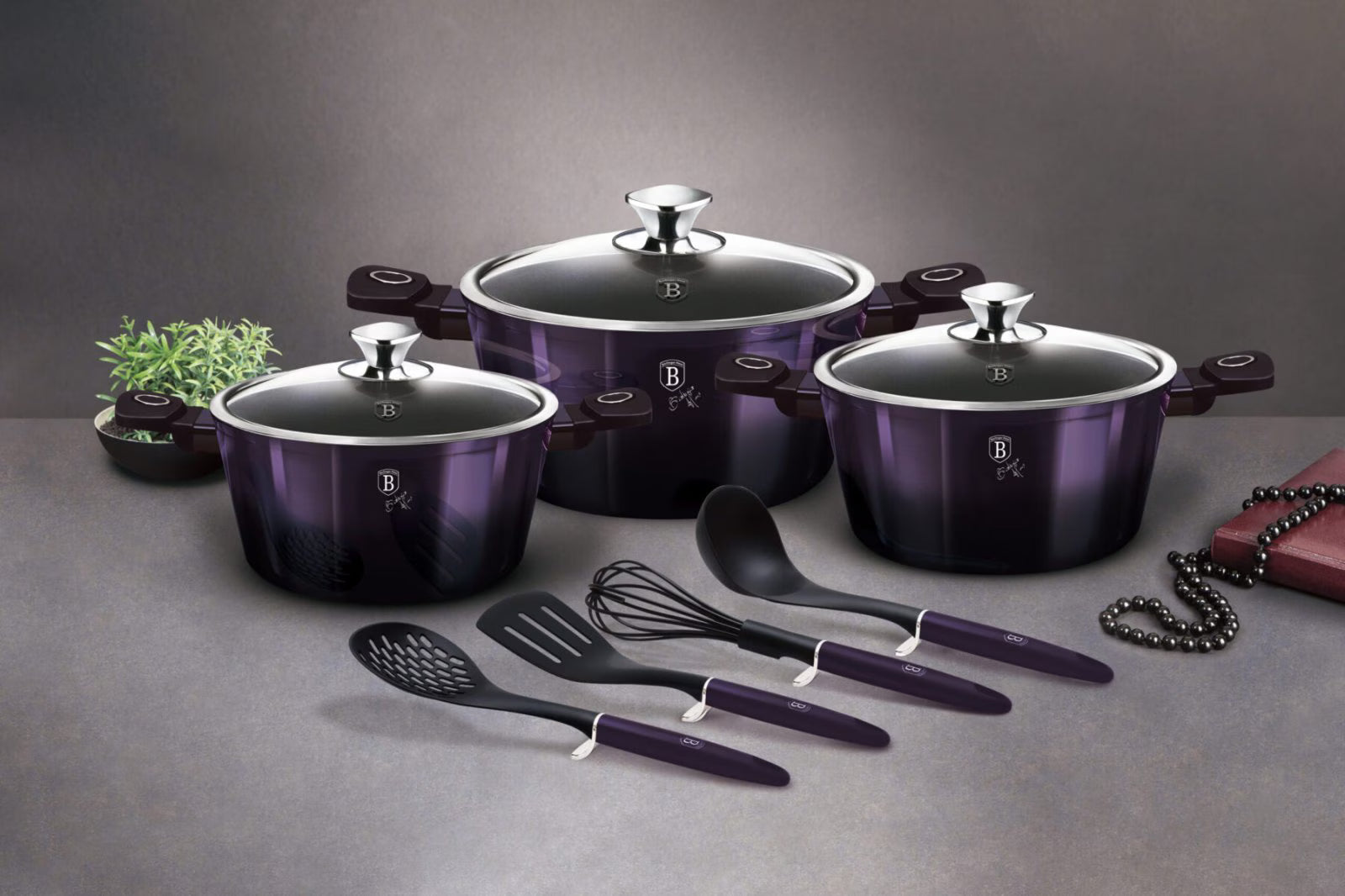 Set oale marmorate cu capace 10 piese Berlinger Haus BH-7141, Purple Eclipse Collection