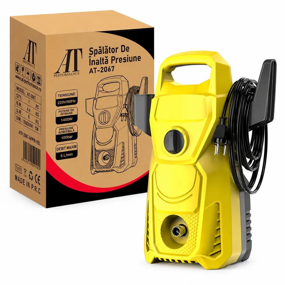 Spălător cu Înaltă Presiune 1400W, AT PERFORMANCE® 100 Bar, 6L/min, Autoabsorbție, Kit Complet Accesorii, Model AT-2067