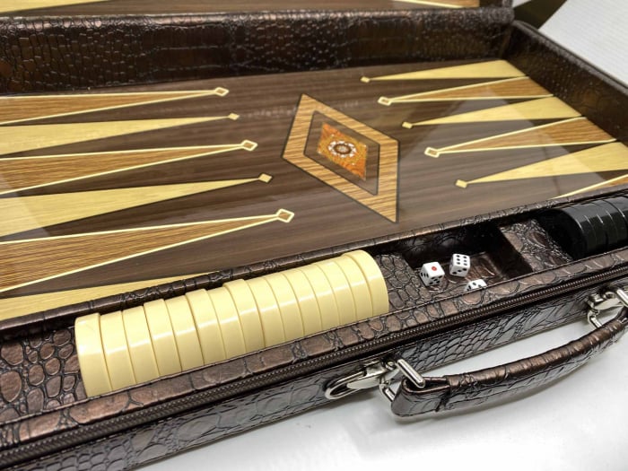 Joc Table Diplomat din Piele Naturală și Lemn Masiv de Lux, Realizate Manual