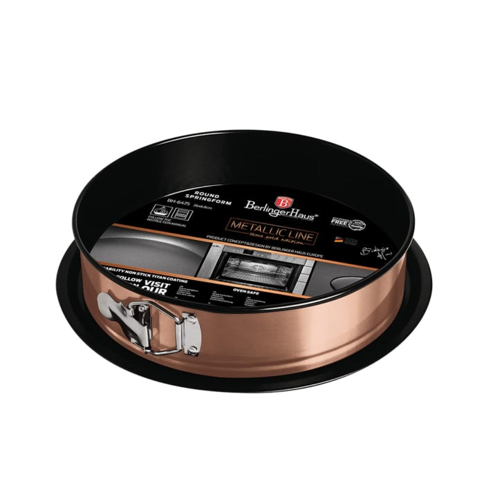 Tava Tort Rotunda Berlinger Haus Rose Gold Edition, 26 cm, cu Accesorii Incluse, Strat Titan Antiaderent, Otel Carbon