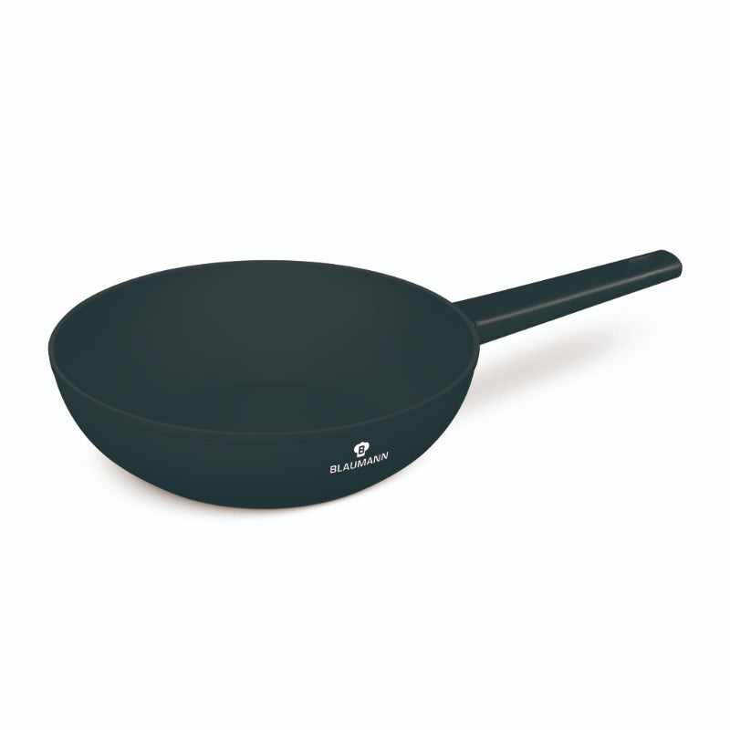 Tigaie Wok Blaumann BL-3998, Aluminiu Forjat, 28 cm, 3 Straturi Marmura Antiaderenta, Inductie, Negru Mat