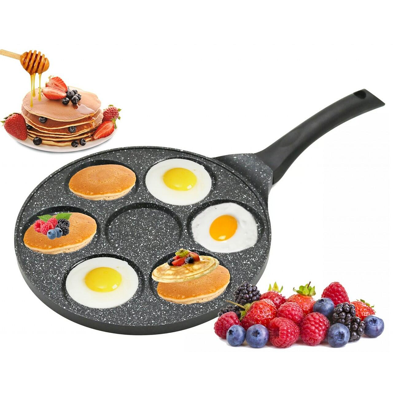 Tigaie Clatite Cheffinger Home CP7, 26 cm, 7 Cavitati, Aluminiu, Invelis Ceramic Antiaderent Marmorat, Compatibila Inductie