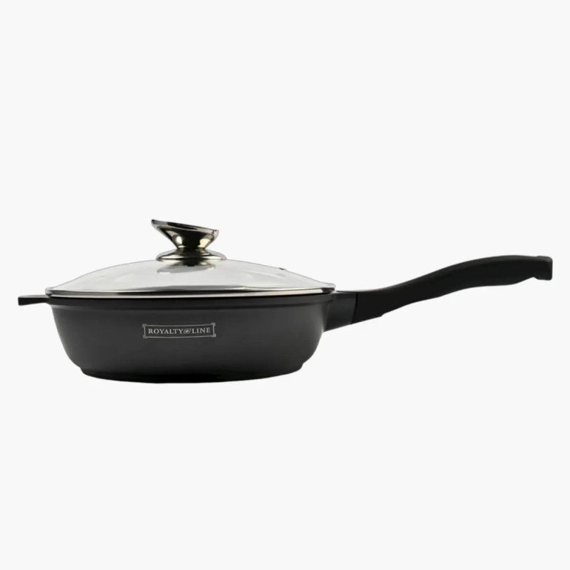 Tigaie Marmorată cu Capac Royalty Line, 24 cm, 2.2 L – Antiaderentă, Inducție, Negru