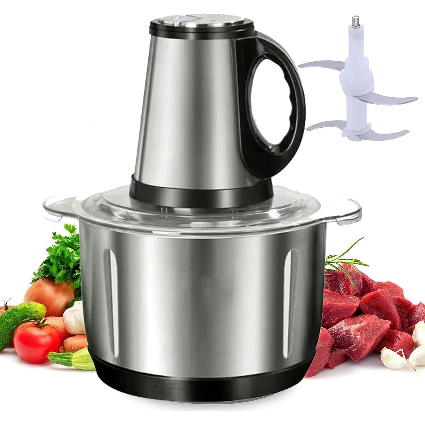 Tocător Electric 3L Multifuncțional, 300W | Robot Bucătărie Inox pentru Carne și Legume