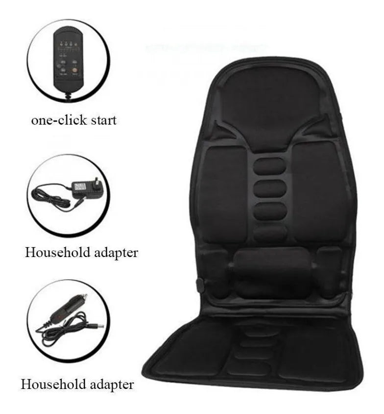 Topper scaun masaj cu vibrații și încălzire lombară – 5 moduri, 4 zone, controler manual, adaptor auto