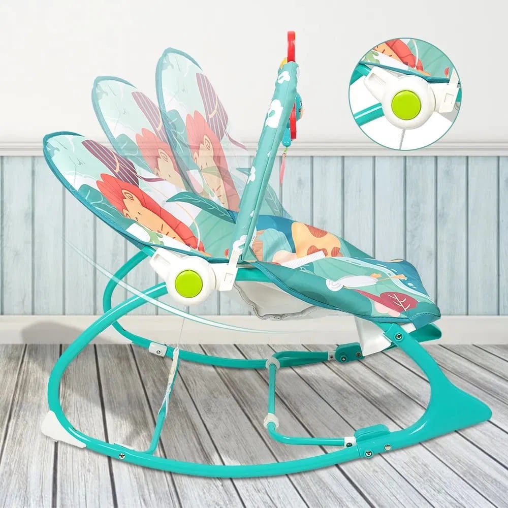 Balansoar Electric 3-în-1 pentru Bebeluși cu Vibrații și Muzică | Spătar Reglabil, 0-18 kg, Verde