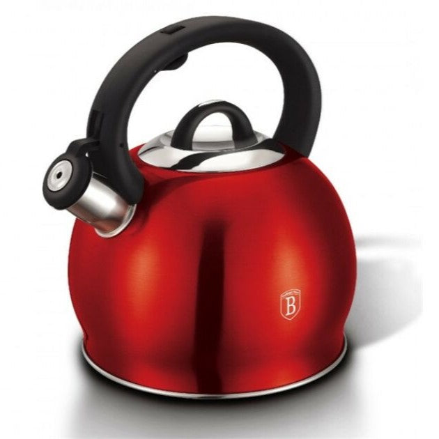 Ceainic cu Fluier Berlinger Haus Metallic Line Burgundy, 3 Litri, Inox, Inductie, Maner Soft-Touch, BH-1074