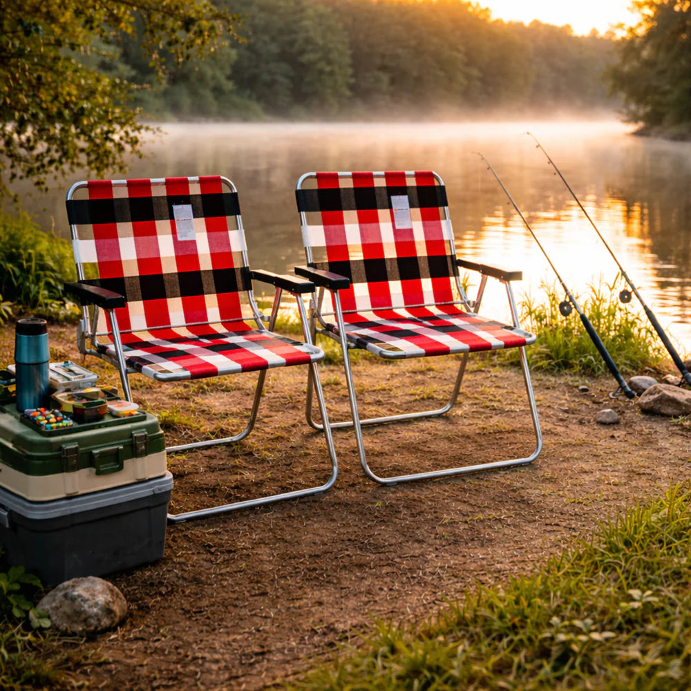 Set 2 Scaune Pliabile pentru Camping și Grădină – Cadru Metalic, Ușor de Transportat
