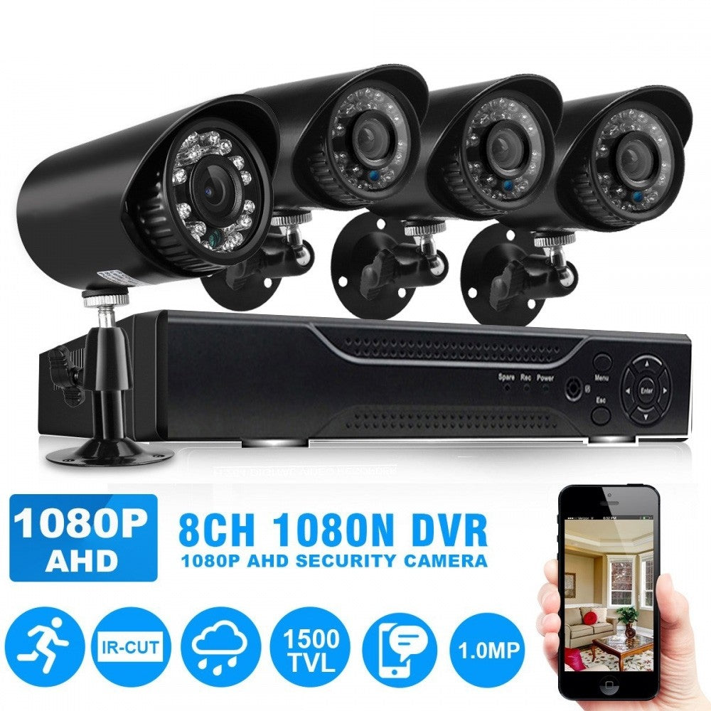 Sistem de Supraveghere Video CCTV cu 4 Camere AHD Exterior și DVR, 2MP, Infraroșu