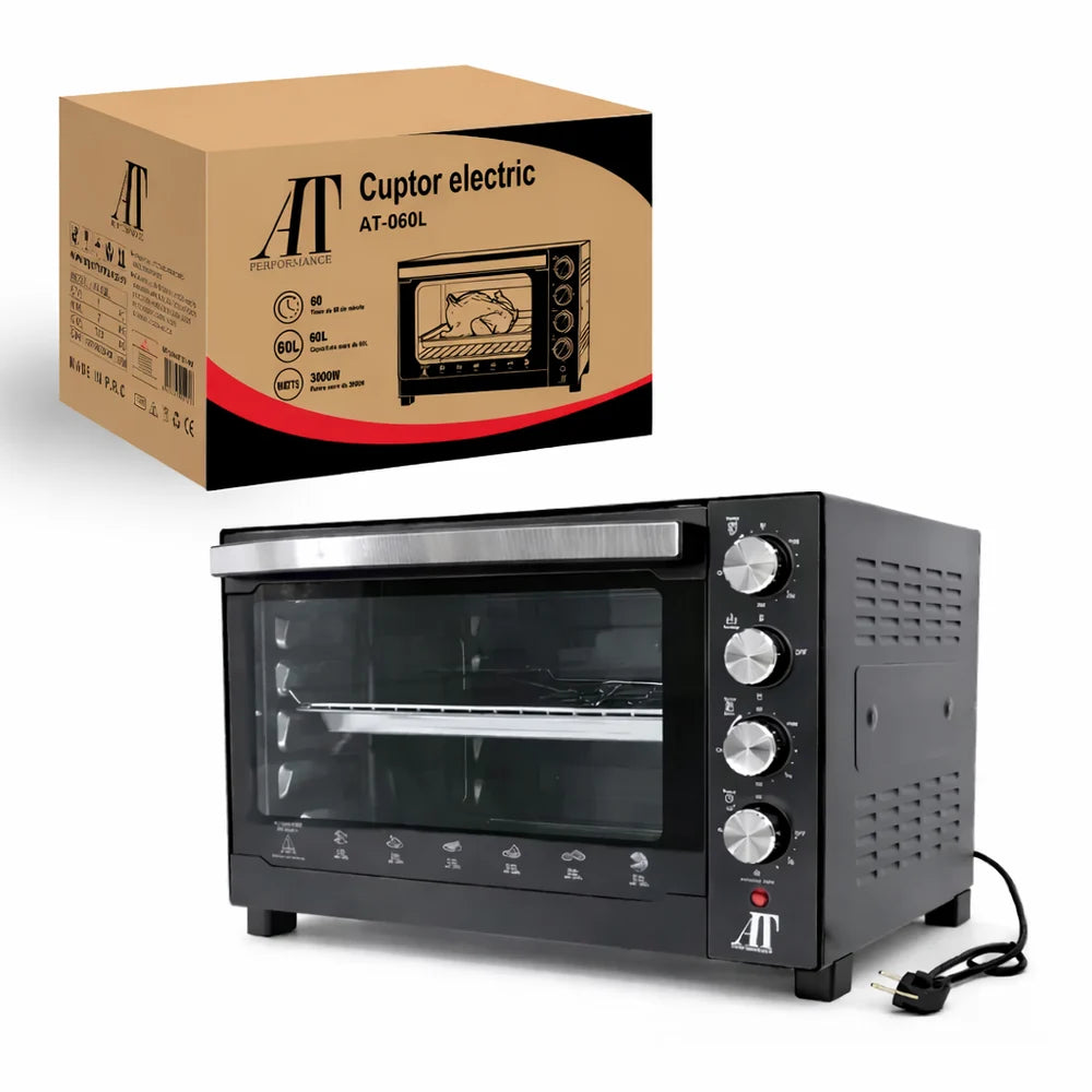 Cuptor Electric AT Performance AT-060L, 60L, 3000W, Timer 60 Min, Termostat Reglabil, Negru