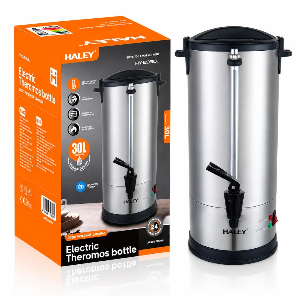 Termos Electric Profesional HALEY HY-6930L, 30L, 2500W, Inox 304, Menținere Temperatură, Robinet