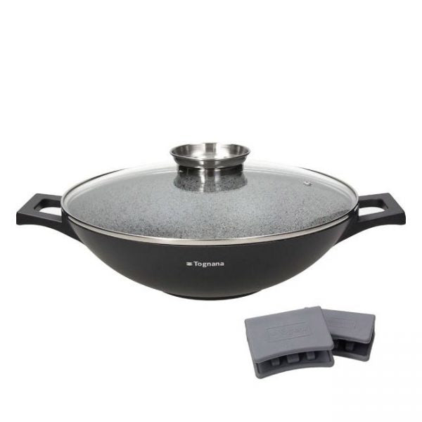 Tigaie Wok cu capac Herzog HR-5231 – 40 cm / 8.5 L | Acoperire cu marmură, mâner Soft Touch, buton pentru aromă, compatibilă cu inducție