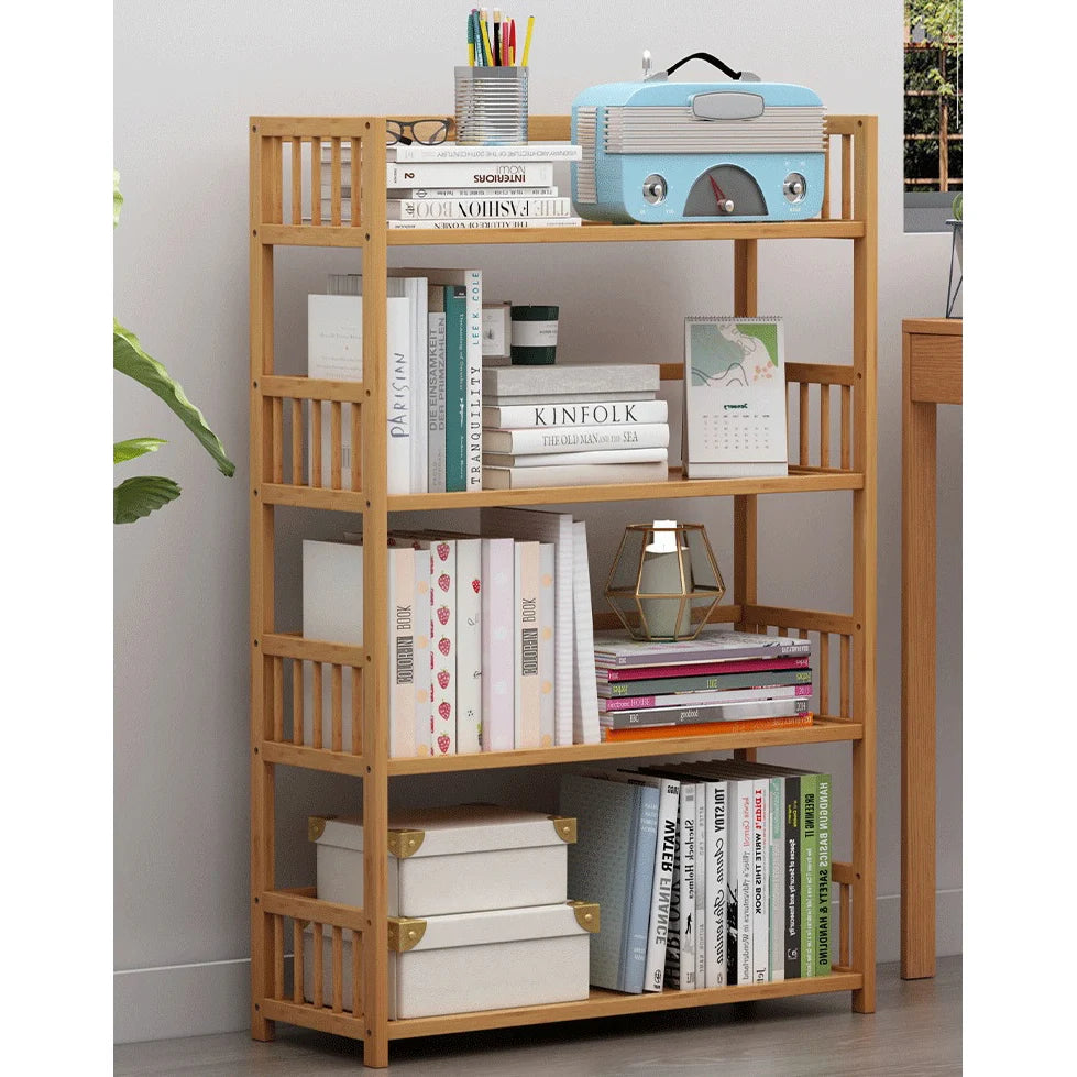 Biblioteca pentru sufragerie din Lemn Bambus, Raft carti, Raft de depozitare