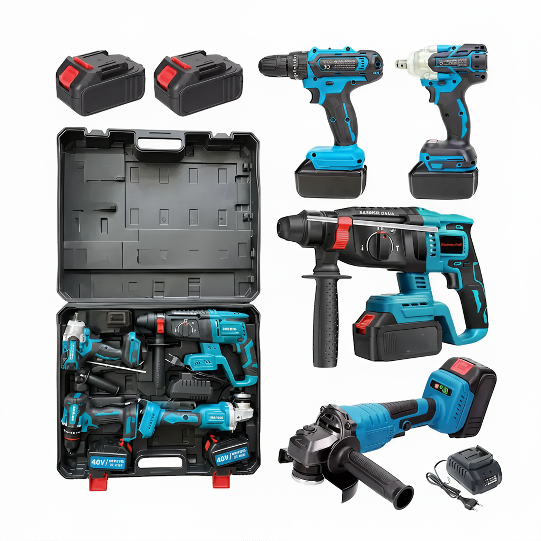 Trusa Scule 4 In 1 Cu 2 Acumulatori 48V | Bormasina, Impact, Ciocan Rotopercutor, Polizor Unghiular | Cu Incarcator Si Valiza Transport