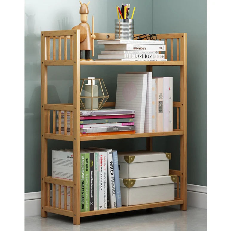 Biblioteca pentru sufragerie din Lemn Bambus, Raft carti, Raft de depozitare